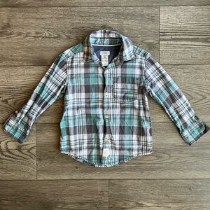Carter’s Toddler Boy Plaid Long Sleeve Button Down Dress Shirt Blue Gray 2T